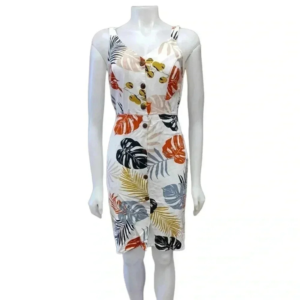 Monteau Linen Blend Tropical Sleeveless Mini Dress Size Medium